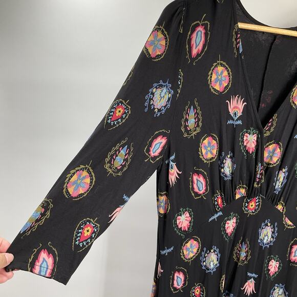 DESIGUAL Boho Floral V-neck Black Dress XL Fairy Whymsigoth - Picture 8 of 13